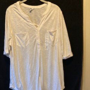 NWT White XXL Sonoma T-shirt 2 pockets cuffed sleeves u-shaped bottom